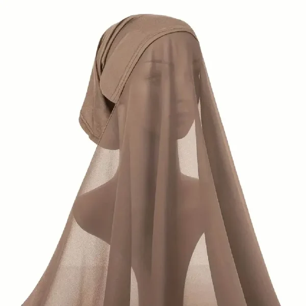 Instant Chiffon Hijab with undercap - Beige - Image 2